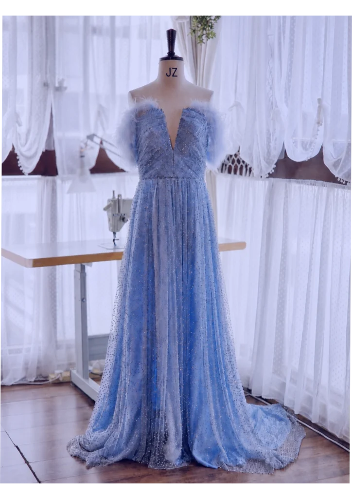 Blue Fur evening Dress alteration