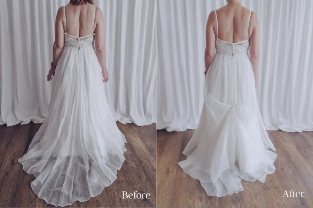 Bridal gown before and after alteration