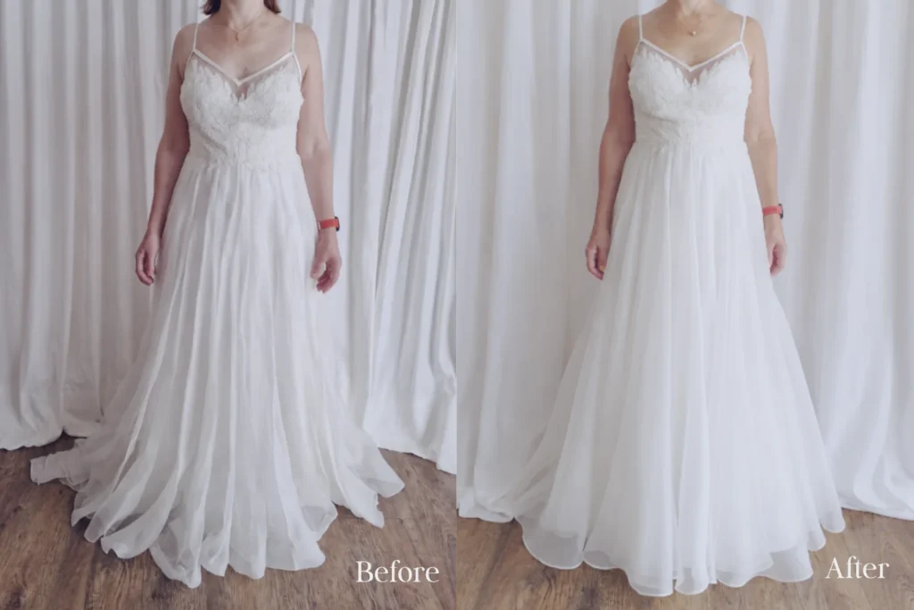 Bridal gown before and after alteration