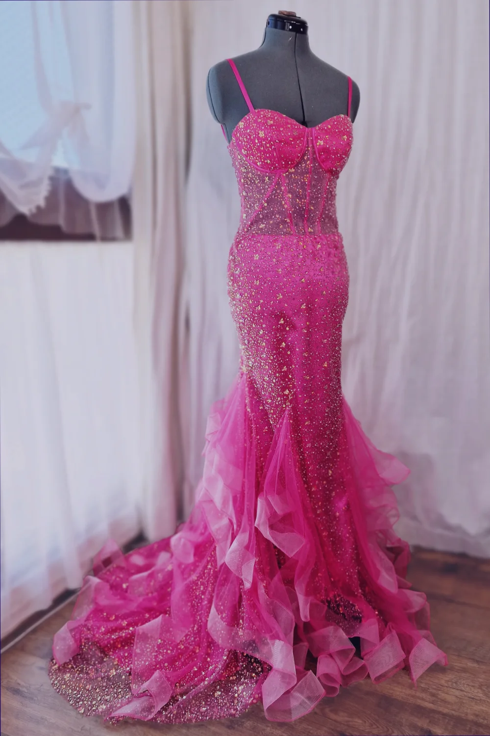 Full Beading pink dress